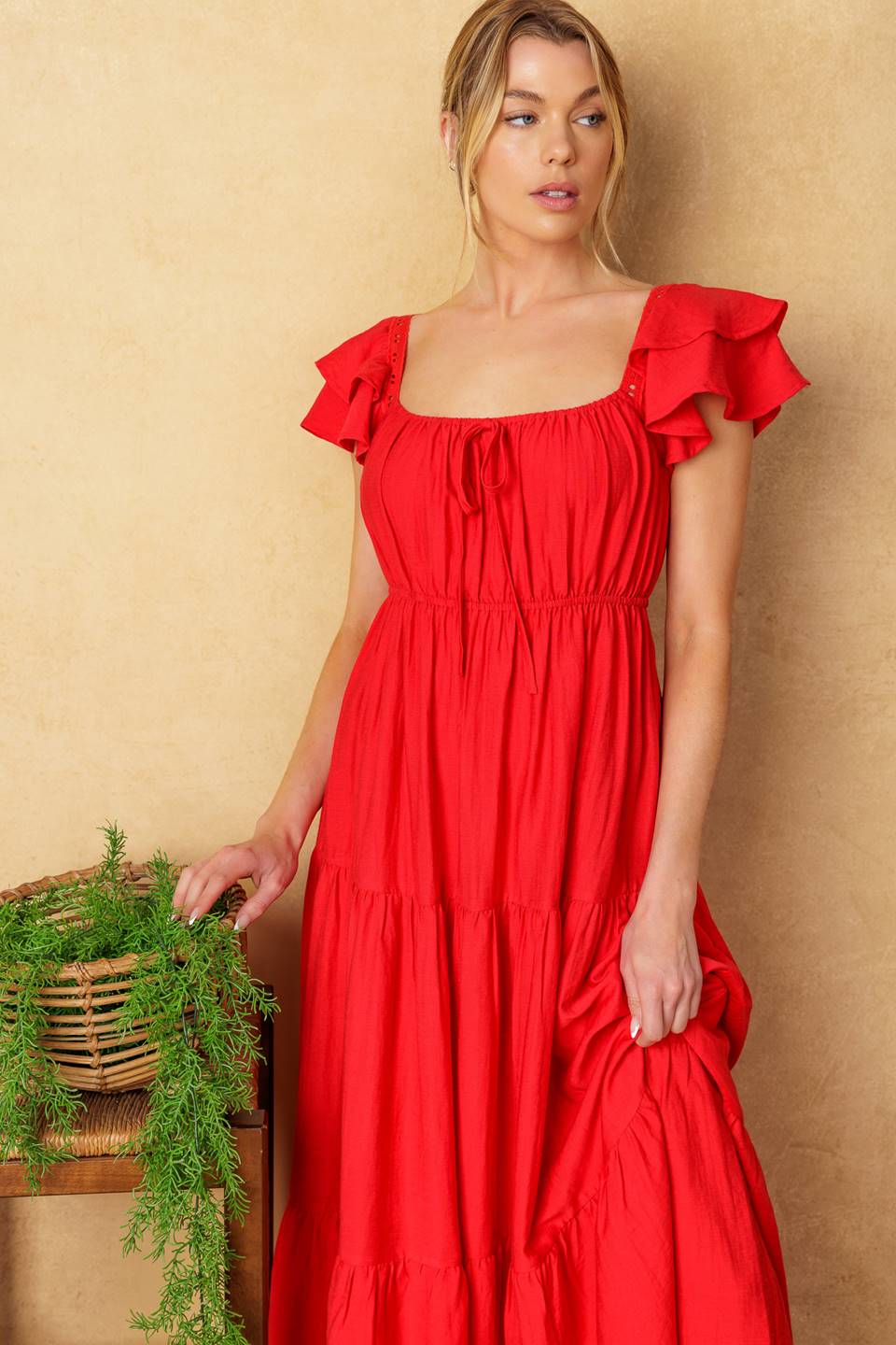 GET WITH IT WOVEN MIDI DRESS Flying Tomato